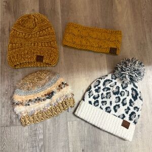 Hats and Headband Set - Gold, Cream, and Gray